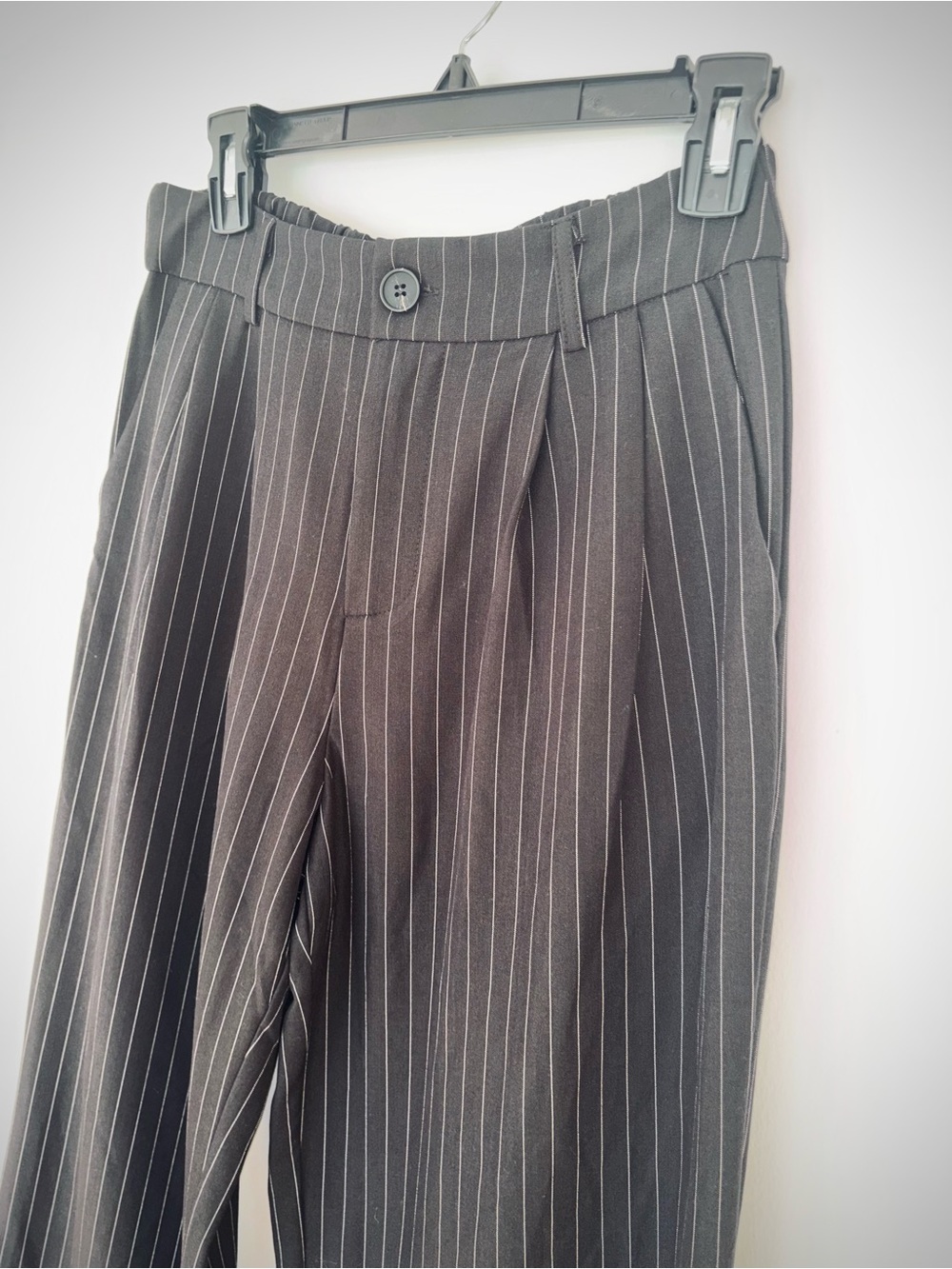 AQUA Black Pinstripe Pleated Wide Leg Trousers Career Core - Picture 3 of 6
